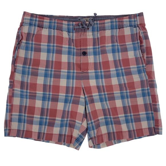LL Bean Men’s Dock Shorts Multicolor Plaid Pockets Drawstring Button Fly Preppy - Picture 1 of 7